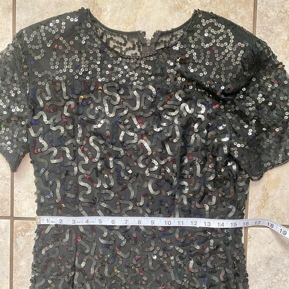 Stenay Silk Vintage Sequin Black Short Dress size 10 - Picture 4 of 15